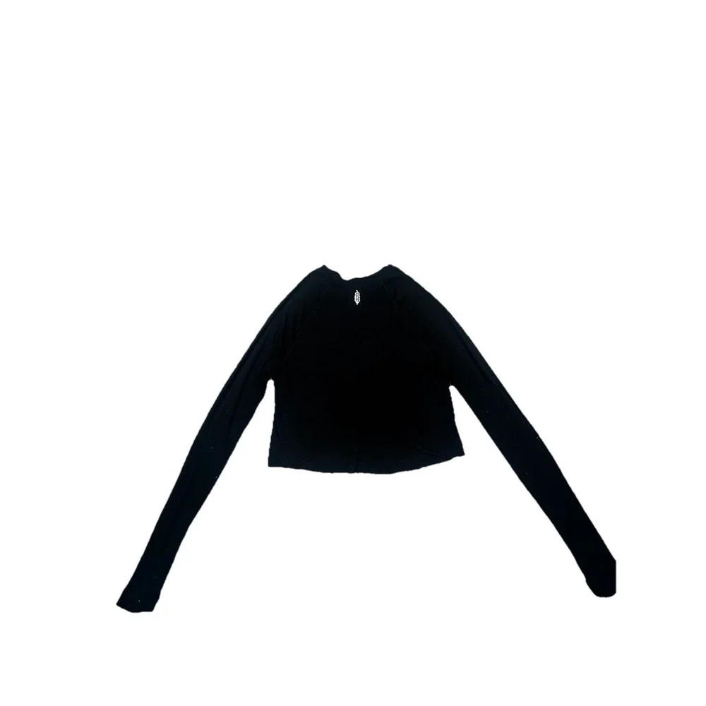 Free‎ People Movement Womens Size S Ribbed Black Crop Top Open Back